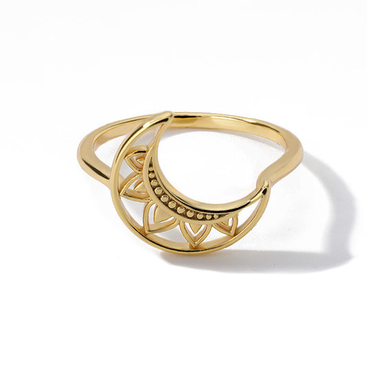 Gold Plated Copper Ring Adjustable Lightweight Hollow Petal Moon Ring For Women Girls Fashion Fashion Diameter