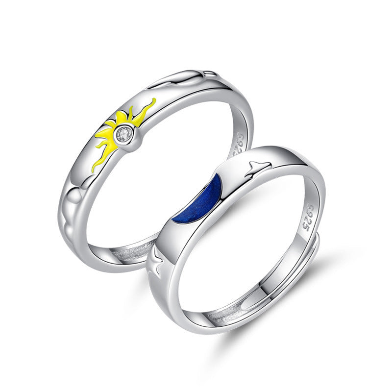 Sterling Silver Sun Moon Star Couple Rings Korean Jewelry