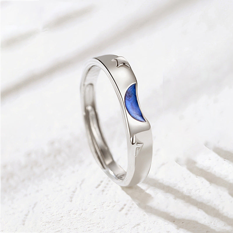 Sterling Silver Sun Moon Star Couple Rings Korean Jewelry