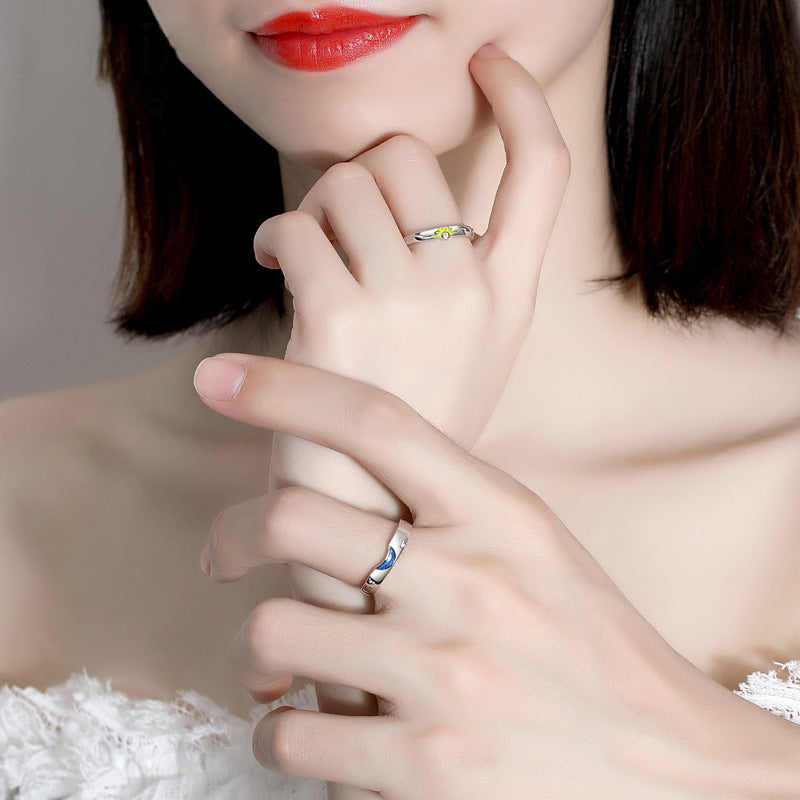 Sterling Silver Sun Moon Star Couple Rings Korean Jewelry
