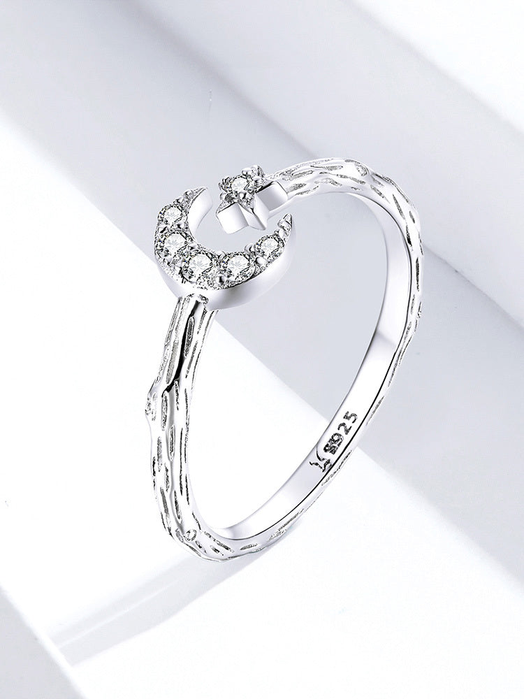 Sterling Silver S925 Star Moon Open Ring Zodiac Animal Design Electroplated Silver Ring Platinum Plated Travel Souvenir