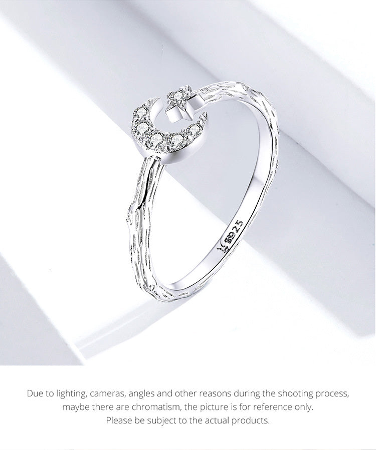 Sterling Silver S925 Star Moon Open Ring Zodiac Animal Design Electroplated Silver Ring Platinum Plated Travel Souvenir