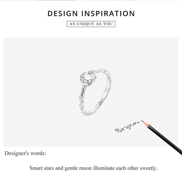 Sterling Silver S925 Star Moon Open Ring Zodiac Animal Design Electroplated Silver Ring Platinum Plated Travel Souvenir