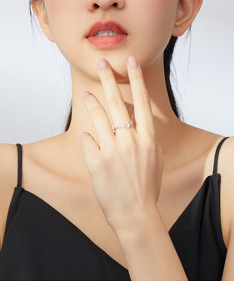 Sterling Silver S925 Star Moon Open Ring Zodiac Animal Design Electroplated Silver Ring Platinum Plated Travel Souvenir