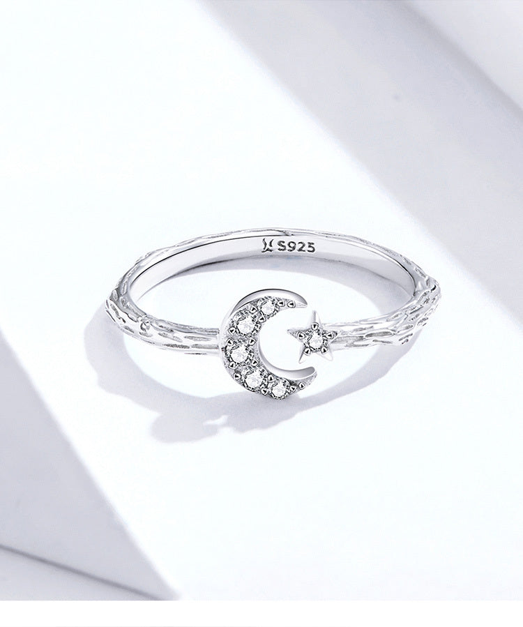 Sterling Silver S925 Star Moon Open Ring Zodiac Animal Design Electroplated Silver Ring Platinum Plated Travel Souvenir