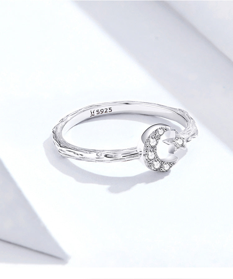 Sterling Silver S925 Star Moon Open Ring Zodiac Animal Design Electroplated Silver Ring Platinum Plated Travel Souvenir