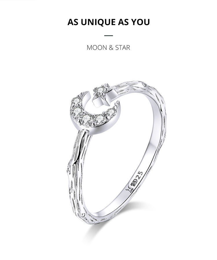 Sterling Silver S925 Star Moon Open Ring Zodiac Animal Design Electroplated Silver Ring Platinum Plated Travel Souvenir