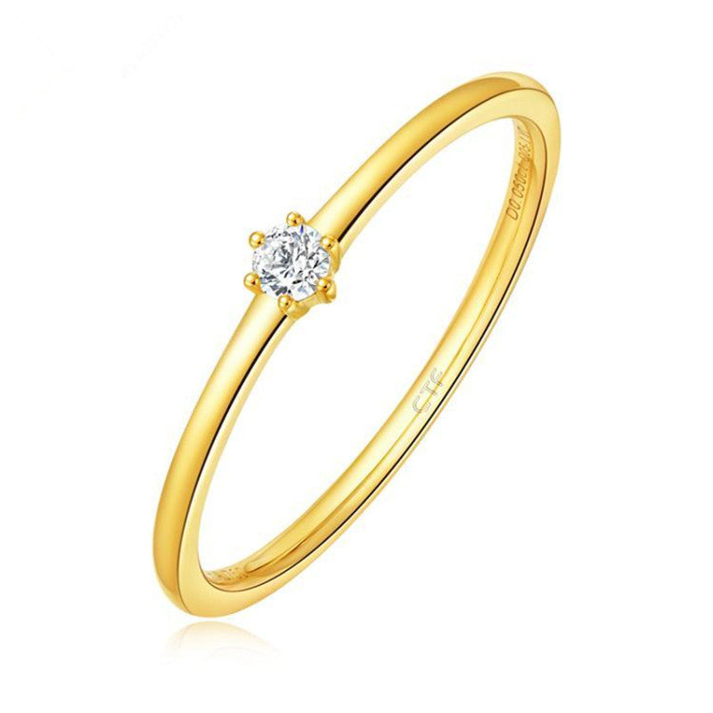 Women's Thin Single Diamond Ring 925 Sterling Silver Plated 14K Gold Ladies Ring Tail Ring with Eight Hearts and Arrows Zircon Korean Fashion Jewelry