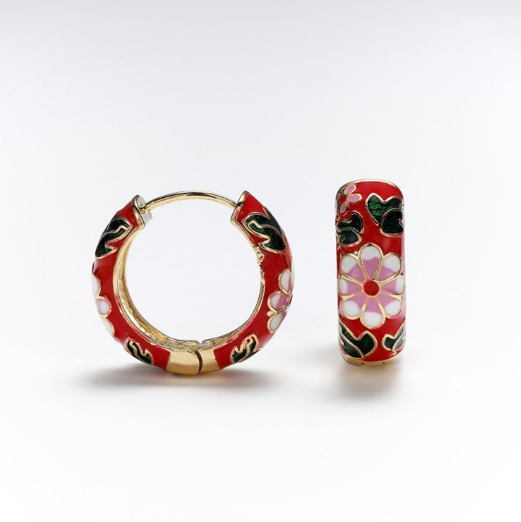 Womens Retro Hipster Circle Hoop Earrings Alloy Dripping Oil Durable Elegant Everyday Jewelry Gift Red Blue Black