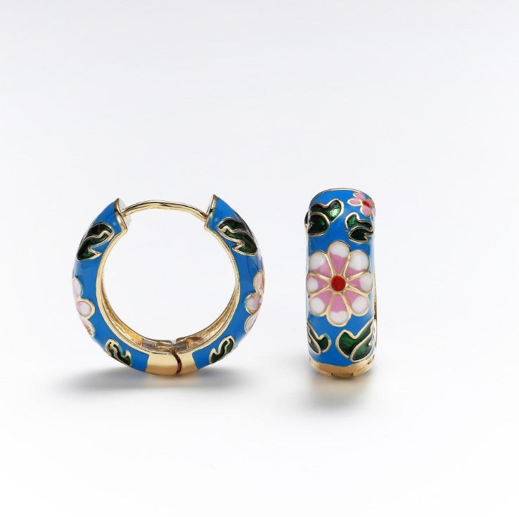 Womens Retro Hipster Circle Hoop Earrings Alloy Dripping Oil Durable Elegant Everyday Jewelry Gift Red Blue Black