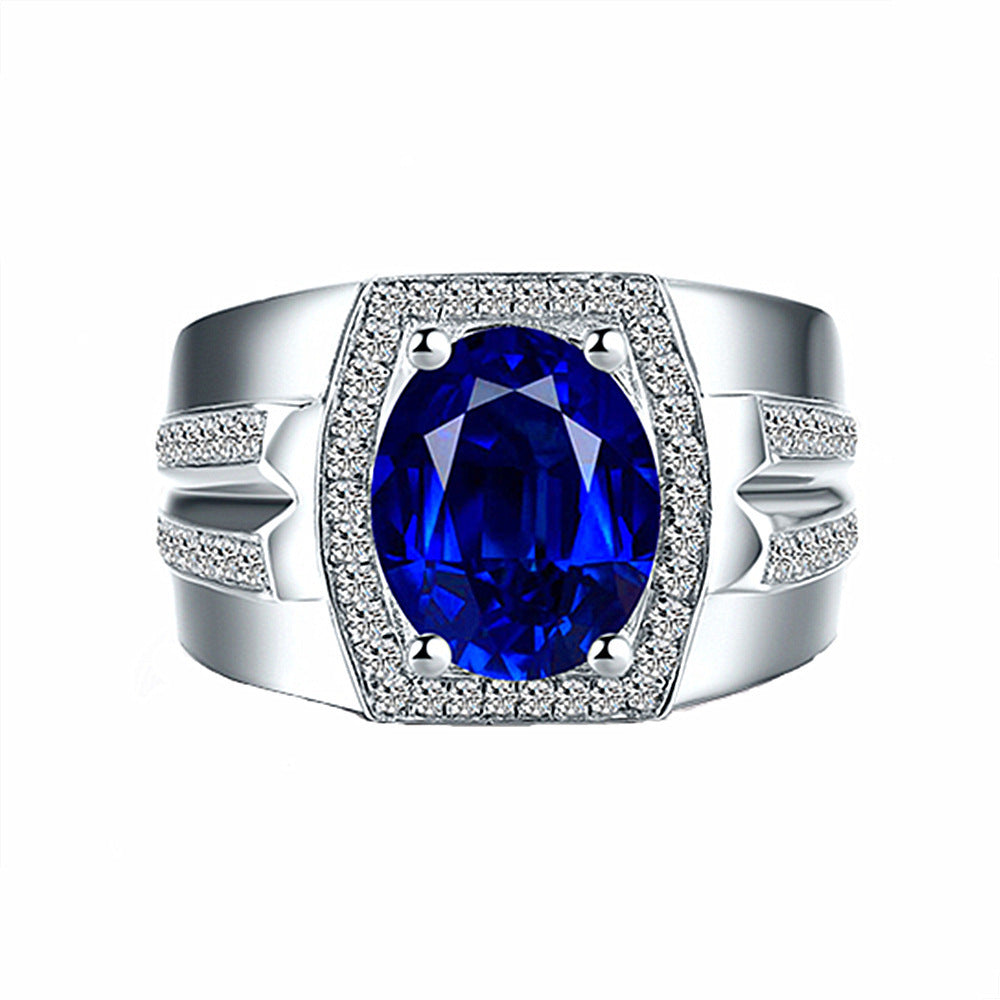 Sapphire Ring With 18K Gold Plated Blue Crystal Accent For Elegant Engagement Wear Unisex Style And Adjustable