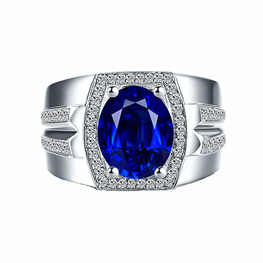 Sapphire Ring With 18K Gold Plated Blue Crystal Accent For Elegant Engagement Wear Unisex Style And Adjustable