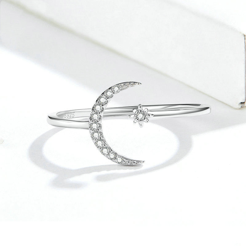 Sterling Silver Zircon Inlay Open Ring Adjustable For Women