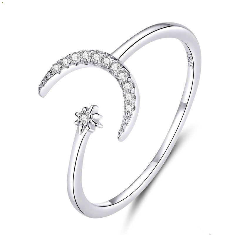 Sterling Silver Zircon Inlay Open Ring Adjustable For Women