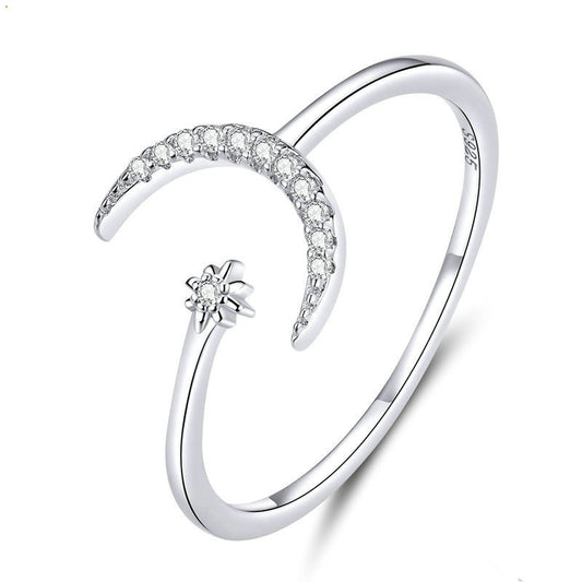 Sterling Silver Zircon Inlay Open Ring Adjustable For Women