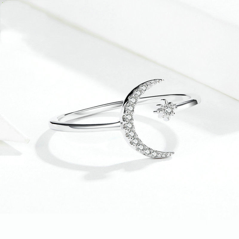 Sterling Silver Zircon Inlay Open Ring Adjustable For Women