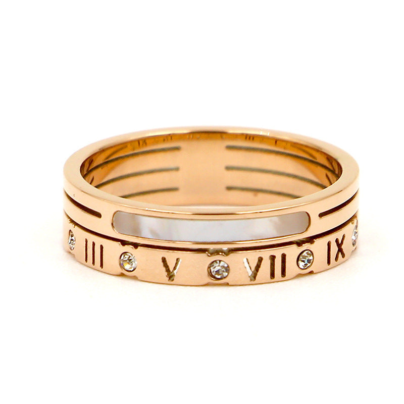 Rose Gold Titanium Steel Roman Numerals Korean Style New Shell Ring Fashion Accessory Durable Everyday Jewelry