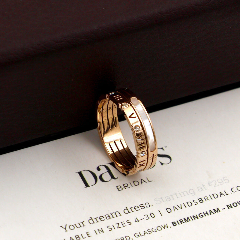 Rose Gold Titanium Steel Roman Numerals Korean Style New Shell Ring Fashion Accessory Durable Everyday Jewelry