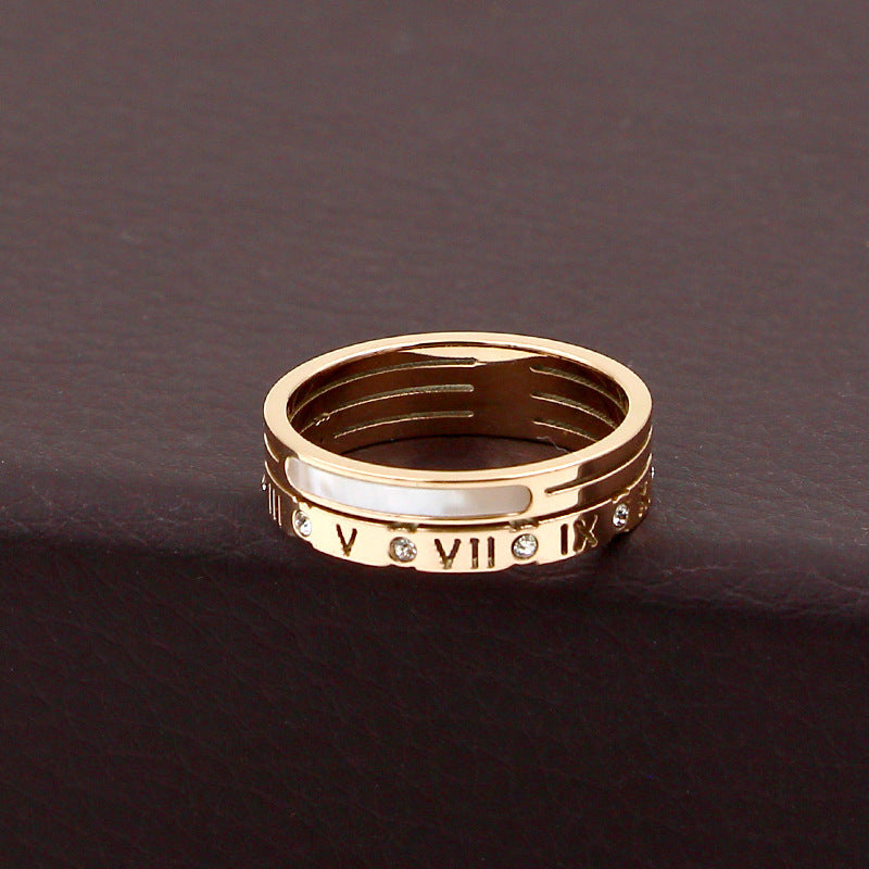 Rose Gold Titanium Steel Roman Numerals Korean Style New Shell Ring Fashion Accessory Durable Everyday Jewelry