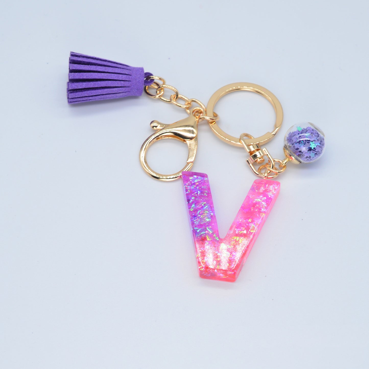 Resin Initial Keychain Letter Keyring for Keys and Bags