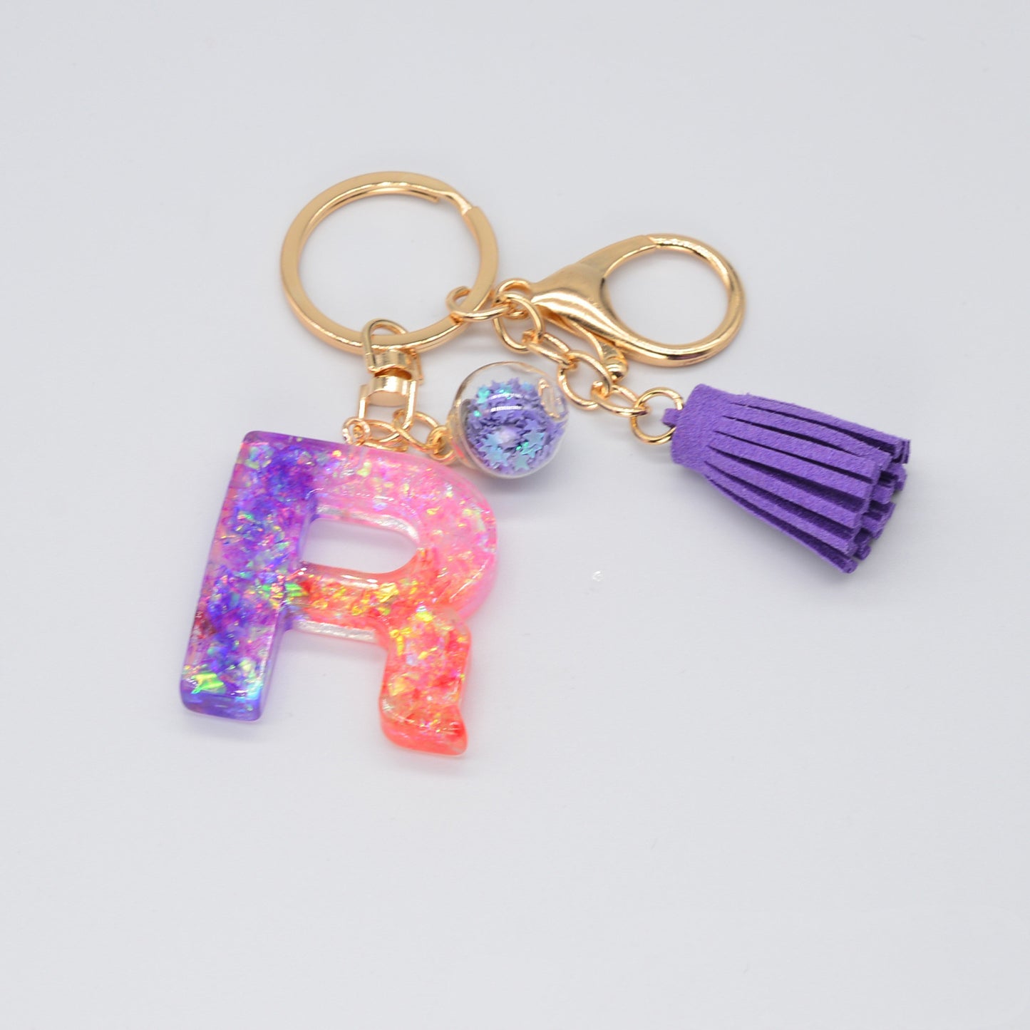 Resin Initial Keychain Letter Keyring for Keys and Bags