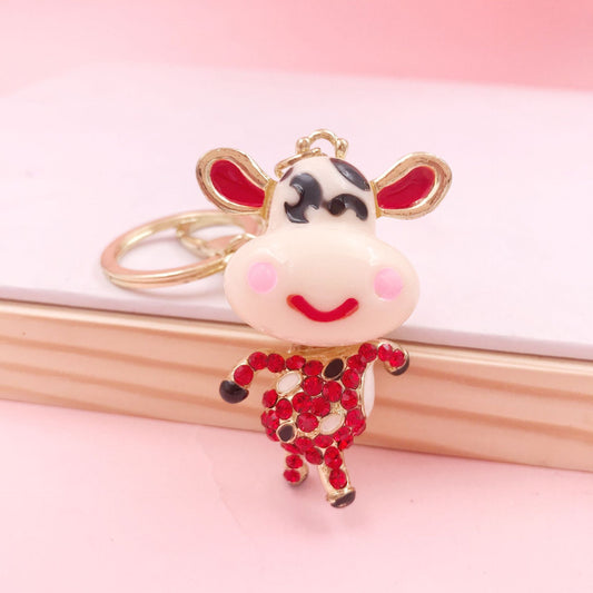 Unisex Animal Keychain Metal Zodiac Bull Rhinestone Car Keychain Pendant Running Bull Design Sparkle Shine Pro