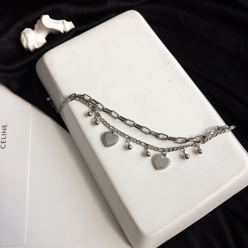Women Heart Bracelet Silver Alloy Electroplated Fashion Jewelry Korean Heart Shape Bracelet Individually Packed