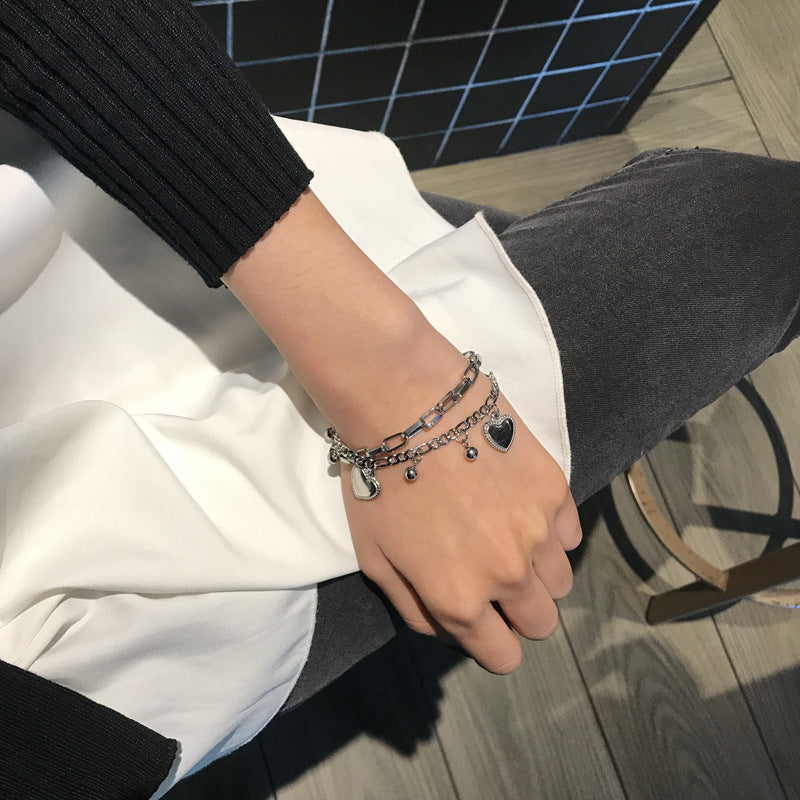Women Heart Bracelet Silver Alloy Electroplated Fashion Jewelry Korean Heart Shape Bracelet Individually Packed