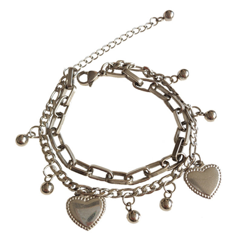 Women Heart Bracelet Silver Alloy Electroplated Fashion Jewelry Korean Heart Shape Bracelet Individually Packed