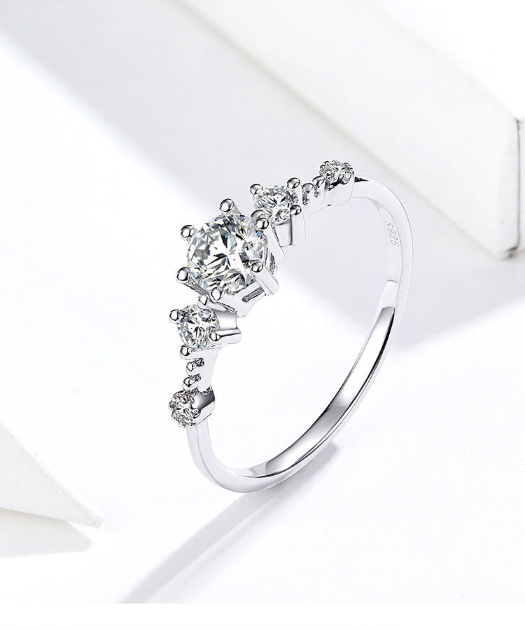 Womens 925 Sterling Silver Ring Platinum Plated Elegant European American Design Silver Anniversary Ring Style