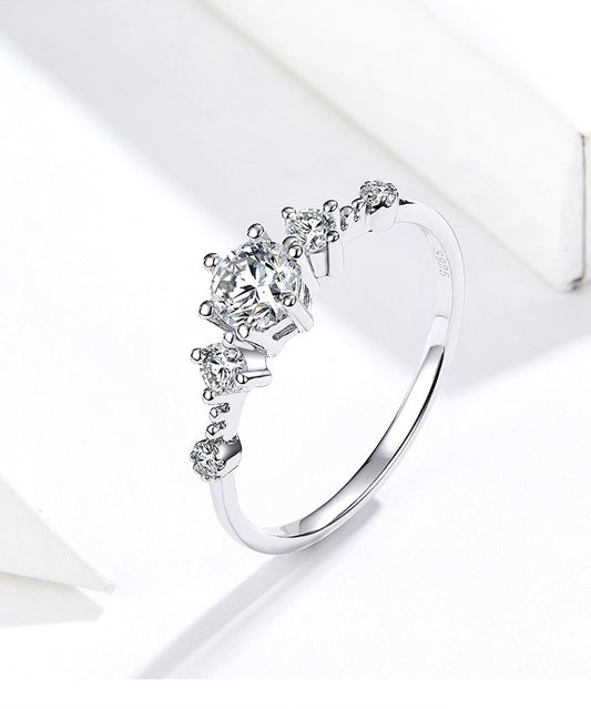 Womens 925 Sterling Silver Ring Platinum Plated Elegant European American Design Silver Anniversary Ring Style