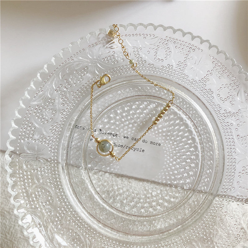 Moon Geometric Bracelet With Stone Bead Accent Gold Plated Alloy Jewelry For Women Korean Style Everyday Looks