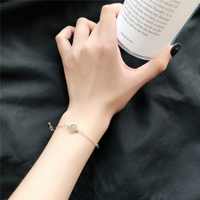 Moon Geometric Bracelet With Stone Bead Accent Gold Plated Alloy Jewelry For Women Korean Style Everyday Looks