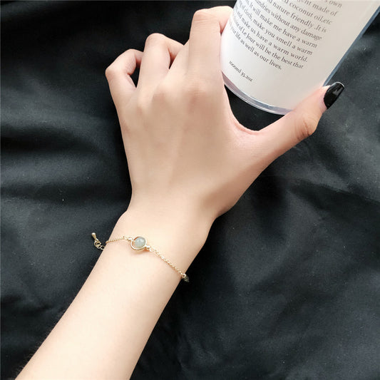Moon Geometric Bracelet With Stone Bead Accent Gold Plated Alloy Jewelry For Women Korean Style Everyday Looks