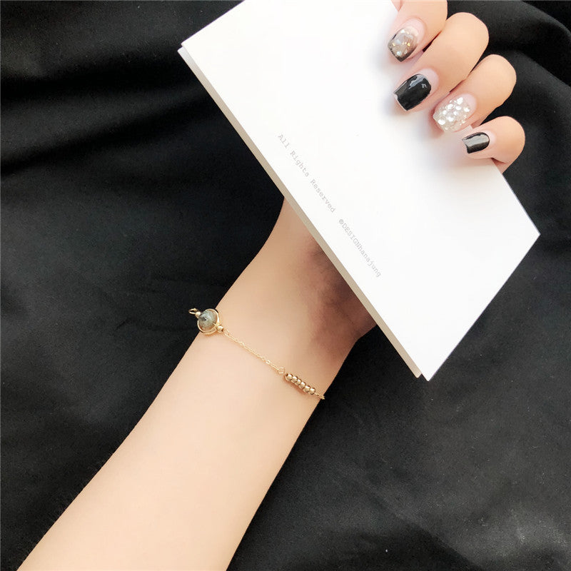 Moon Geometric Bracelet With Stone Bead Accent Gold Plated Alloy Jewelry For Women Korean Style Everyday Looks