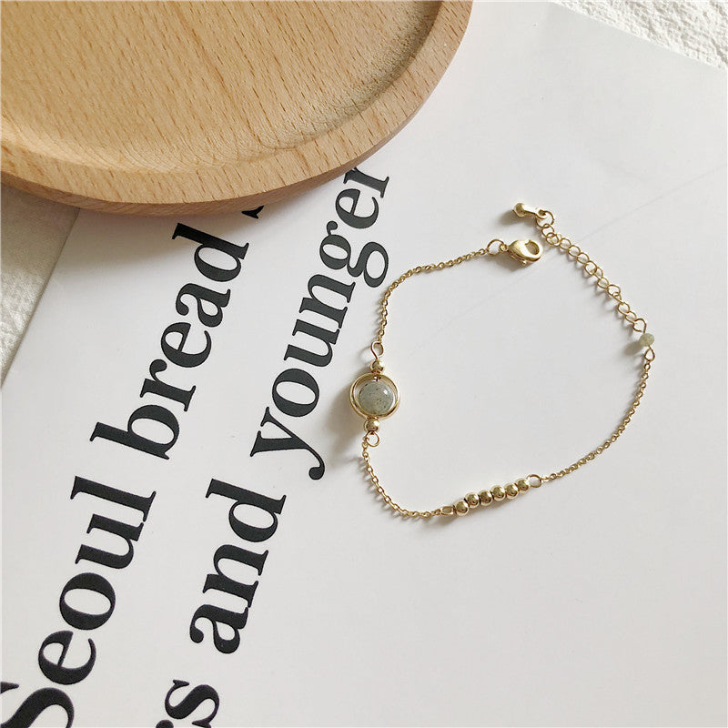 Moon Geometric Bracelet With Stone Bead Accent Gold Plated Alloy Jewelry For Women Korean Style Everyday Looks