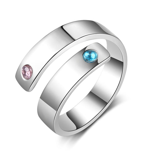 Stainless Steel Name Ring With Birthstone Adjustable Opening Engraved For Women Personalized Jewelry Gift Idea