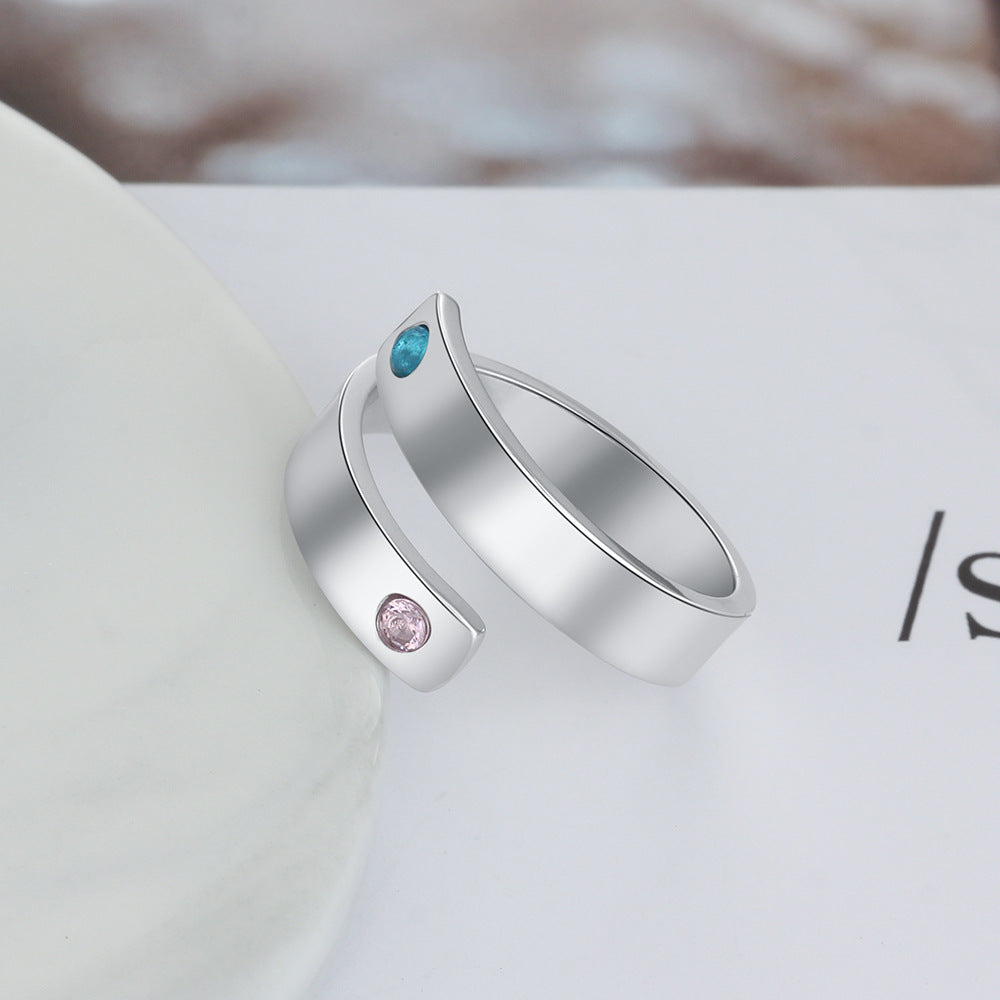 Stainless Steel Name Ring With Birthstone Adjustable Opening Engraved For Women Personalized Jewelry Gift Idea