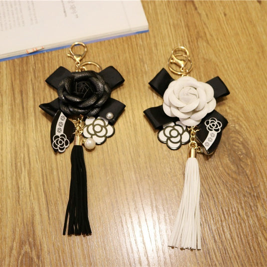 Leather Tassel Keychain Camellia Bag Charm Pendant Unisex Key Accessory Individually Packed Fashion Accessory for Women