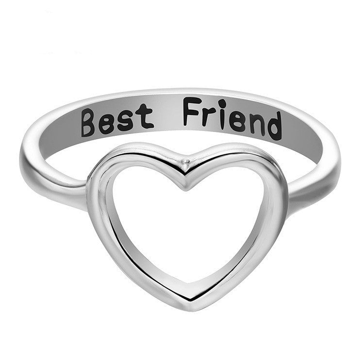 Unisex Heart Shaped Initial Ring Electroplated Metal Alphabet Ring Gold Or Silver Finish Fashion Jewelry For Men Women