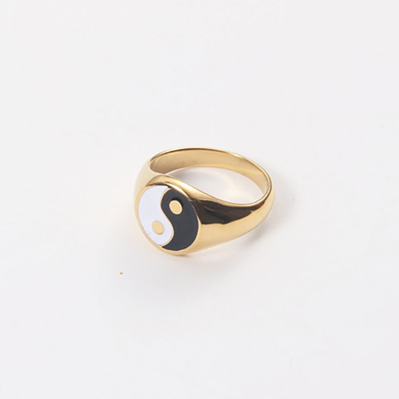 Waterproof 18K Gold Plated Stainless Steel Yin Yang Ring for Women and Girls Size 6 Size 7 and Size 8 Stainless Steel Band Ring