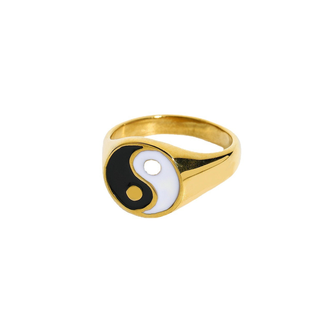 Waterproof 18K Gold Plated Stainless Steel Yin Yang Ring for Women and Girls Size 6 Size 7 and Size 8 Stainless Steel Band Ring