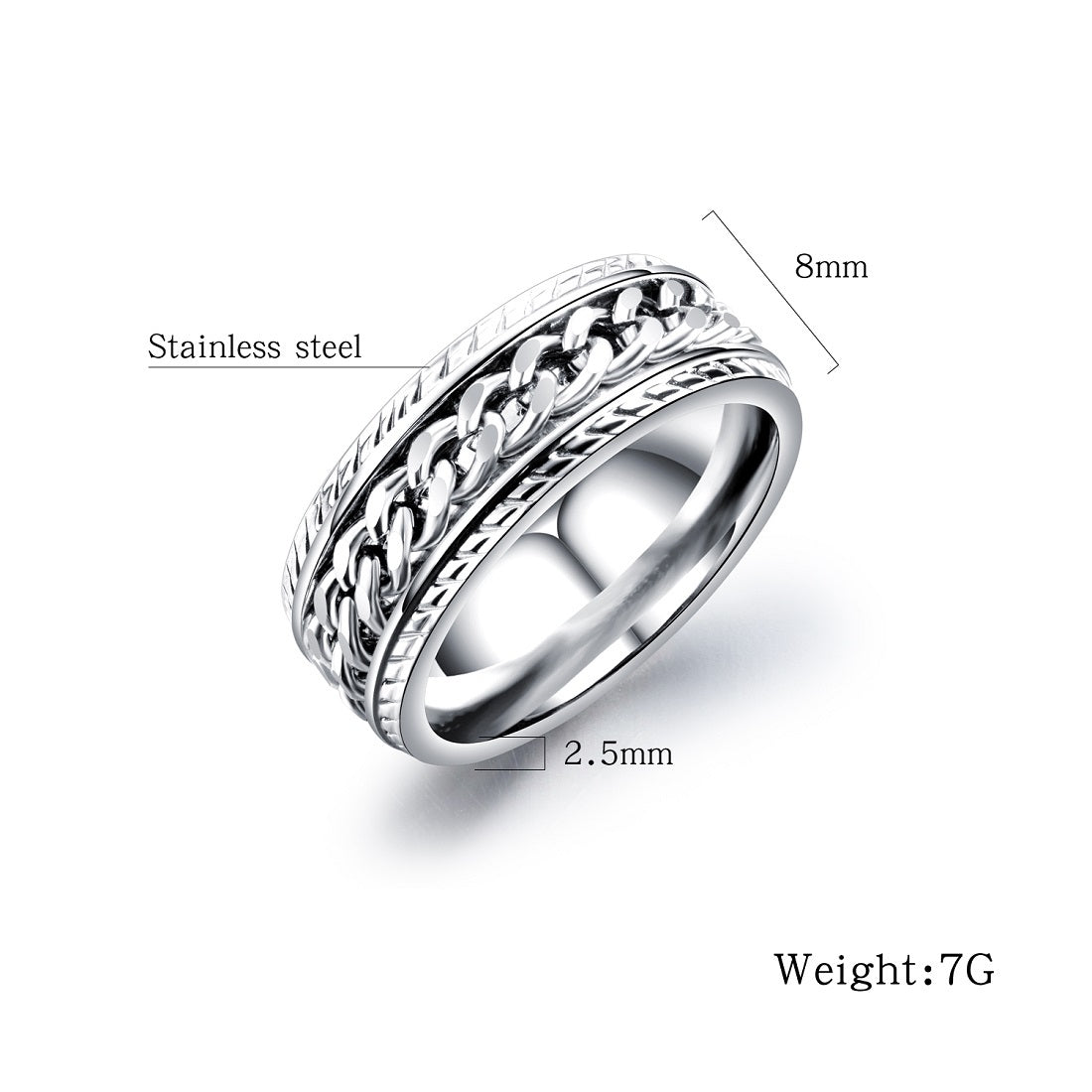 Mens Stainless Steel Ring With Simple Chain Design Durable Everyday Wear Accessory For Men Stylish Yet Practical