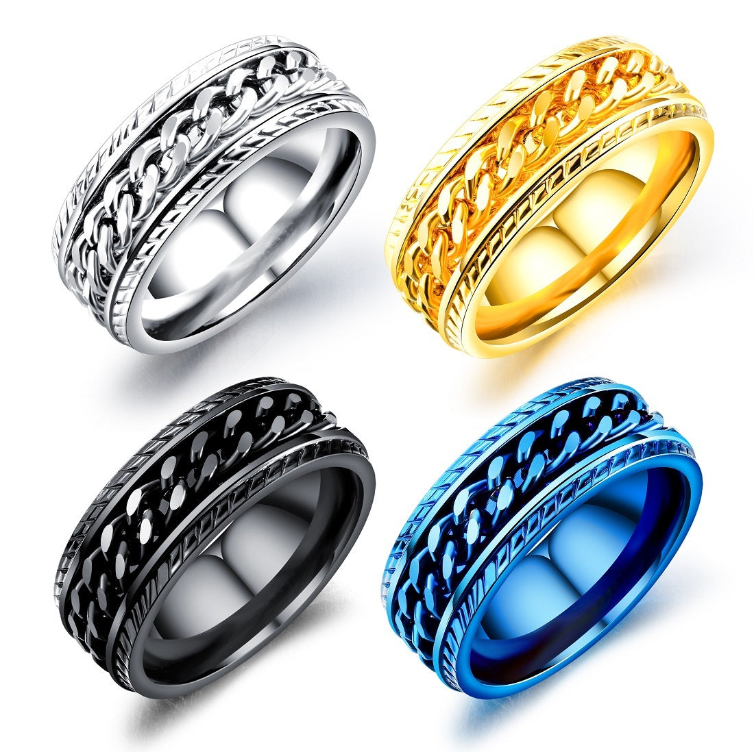 Mens Stainless Steel Ring With Simple Chain Design Durable Everyday Wear Accessory For Men Stylish Yet Practical