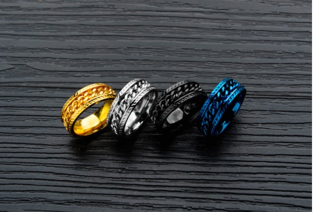 Mens Stainless Steel Ring With Simple Chain Design Durable Everyday Wear Accessory For Men Stylish Yet Practical