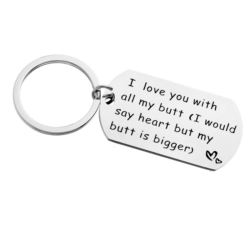Unisex Military Stainless Steel Keychain Engraved Lettering Matching Set for Him and Her Couple Key Ring Gift Idea
