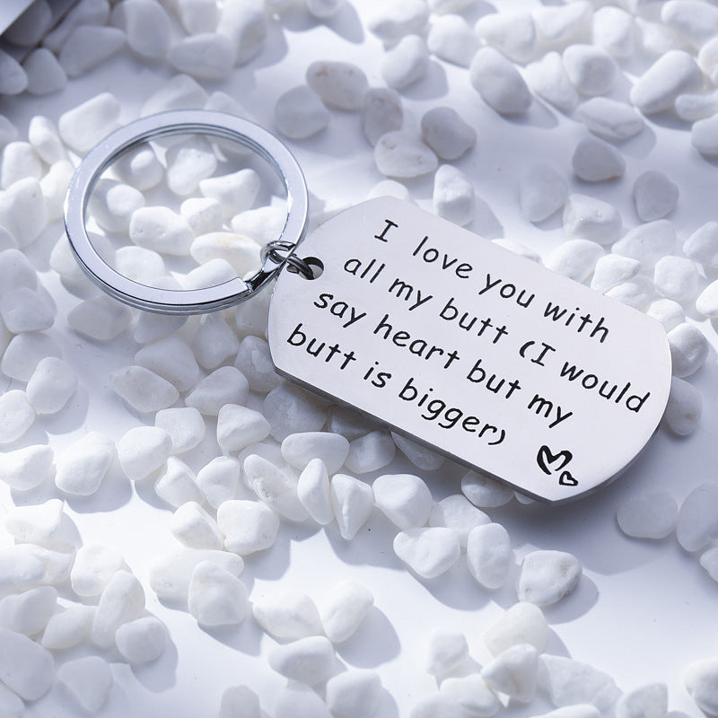 Unisex Military Stainless Steel Keychain Engraved Lettering Matching Set for Him and Her Couple Key Ring Gift Idea