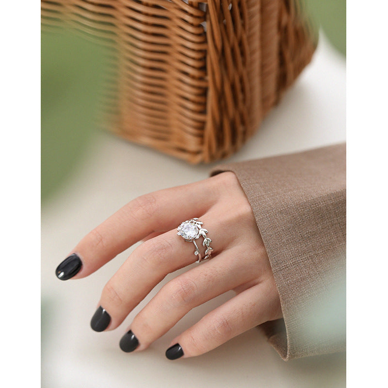 Womens Silver Olive Branch Ring Elegant Delicate Design Electroplated Ring Jewelry Gifting For Her Korean Style