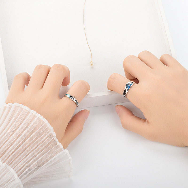 Wave Design Couple Rings Set For Him And Her Copper Epoxy Mosaic Electroplated Jewelry Elegant Couple Ring Set