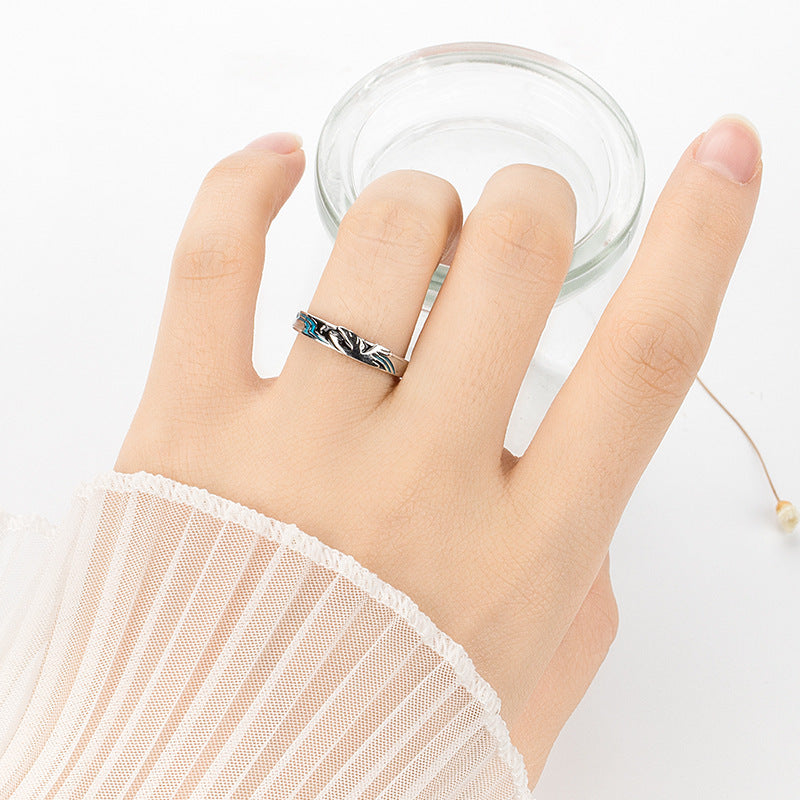 Wave Design Couple Rings Set For Him And Her Copper Epoxy Mosaic Electroplated Jewelry Elegant Couple Ring Set